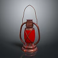 Vintage Kerosene Lamp With Copper Base Red Glass Shade And Metal Handle