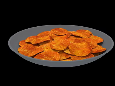 Crispy Delicious Potato Chips Served On A Gray Plate As Tasty Snack 3d model