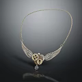 Elegant Steampunk Necklace With Wing Design And Gear Pendant On Golden Chain