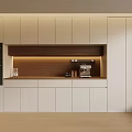 Modern Light Colored Sideboard With Wooden Countertop Coffee Machine And Storage Cabinets