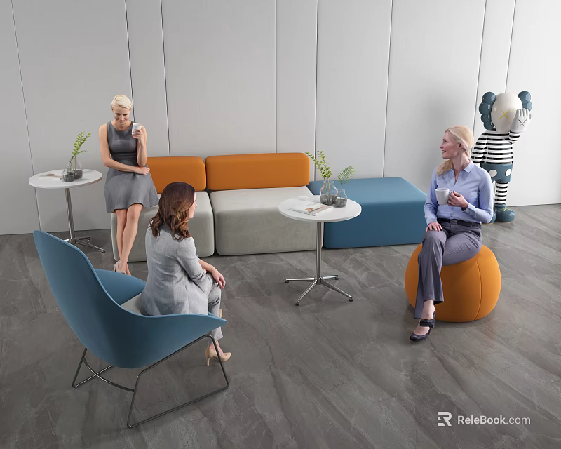 Modern Living Room With Orange Gray Sofa And Coffee Table Set For Social Gatherings 3d model 