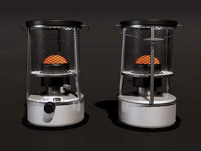 Industrial Equipment Gas Heaters with Metal Mesh Covers White Bases and Orange Heating Elements 3d model