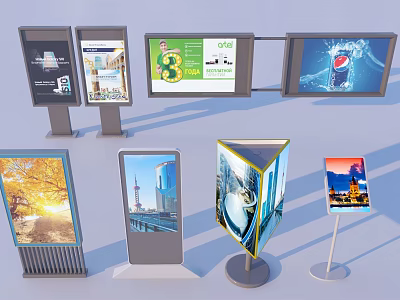 Outdoor Billboards With Various Designs Display Ads City Views And Nature Scenes 3d model