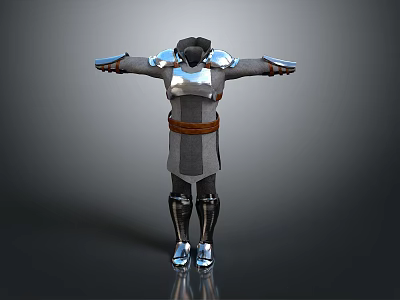 Silver Full Body Armor Costume With Brown Waist Belt And Outstretched Arms 3d model