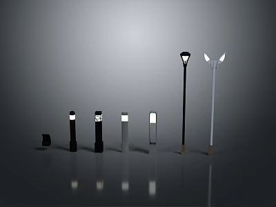 Diverse Outdoor Street Lights With Modern Designs And Various Heights 3d model