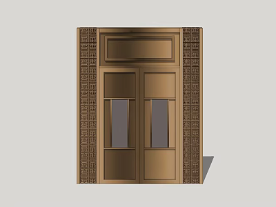 Elegant Brass Double Door With Glass Panels And Decorative Carvings 3d model