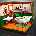 Cozy Bathroom Interior With Green Walls White Bathtub Rubber Duck Sink Mirror And Wooden Floor