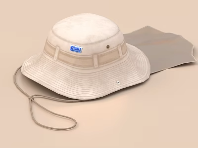 White Wide Brim Hat With Cabal Label And Gray Storage Bag 3d model