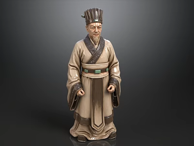 Man Wearing Traditional Ancient Clothing With Hat And Green Belt Statue 3d model