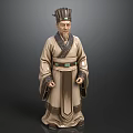 Man Wearing Traditional Ancient Clothing With Hat And Green Belt Statue