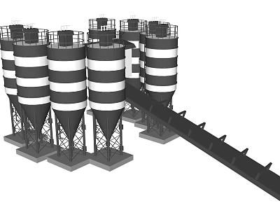 Industrial Equipment Storage Silos Structure With Conveyor Belt And Steel Supports 3d model