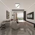 Modern Minimalist Living And Dining Room Interior Design With Cozy Sofas And Panoramic Window