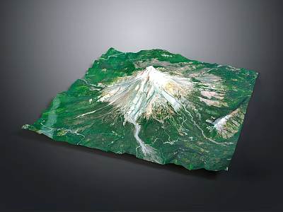 Scenic Landscape Featuring Mount Fuji 3D Terrain Model With Green Vegetation And Snow Capped Peak 3d model