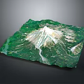 Scenic Landscape Featuring Mount Fuji 3D Terrain Model With Green Vegetation And Snow Capped Peak
