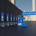 Indoor Sports Fitness Venue With Multiple Tennis Courts Blue Flooring Ceiling Lights And Side Banners