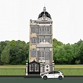Three Story European Style Detached Villa Exterior With Ornate Balconies And Trees