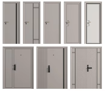 Modern security door combination single door entry door sub-mother door combination lock 3d model