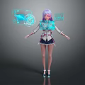 Anime Style Game Movie Character With Purple Hair Holographic Interfaces And School Uniform Outfit