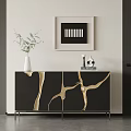 Modern Black And Gold Console Table With Vase Decorative Items And Wall Artwork 3d model