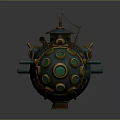Steampunk Submarine Model With Teal Gold Finish Wooden Deck And Round Portholes