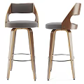 Modern Bar Stools With Wooden Legs Gray Padded Seat And Metal Footrest