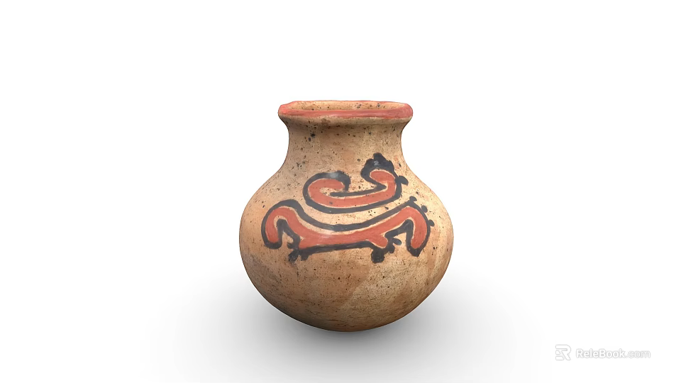 Traditional Terracotta Clay Vase With Red And Black Snake Like Patterns 3d model 