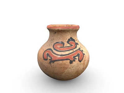 Traditional Terracotta Clay Vase With Red And Black Snake Like Patterns 3d model