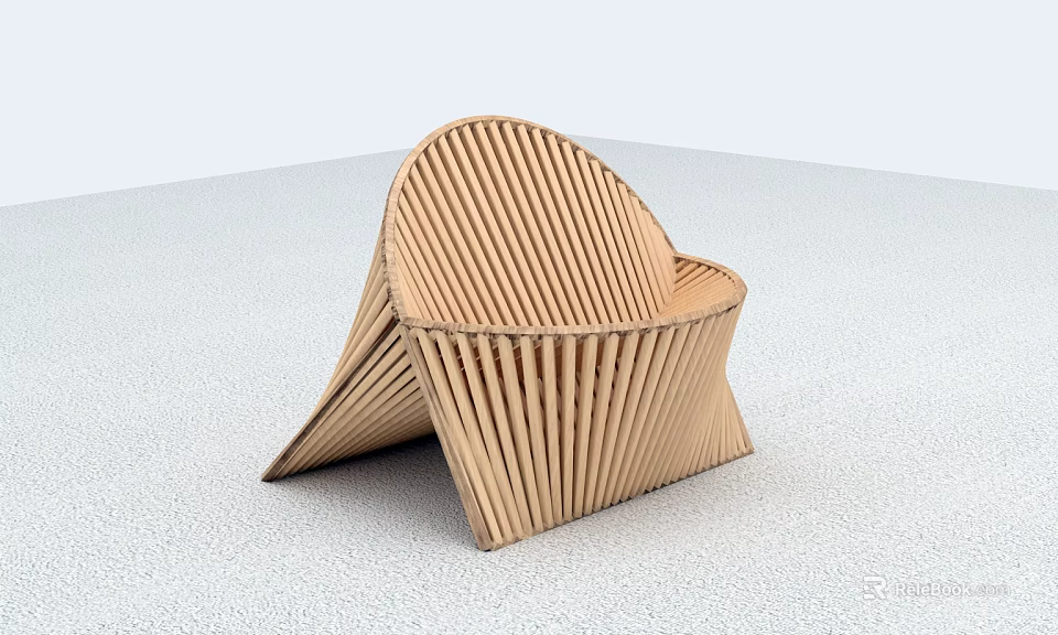 Creative Curved Striped Leisure Chair Made Of Cardboard With Modern Minimalist Design 3d model 