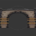 Stone Bridge with Bricked Arched Structure Wooden Deck Stone Railings and Metal Accents