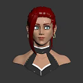 Female Character 3D Bust With Pink Hair Green Eyes Silver Collar And Earrings