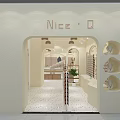 Nice Q Retail Store Interior With Curved Shelves Product Displays And Pendant Lights