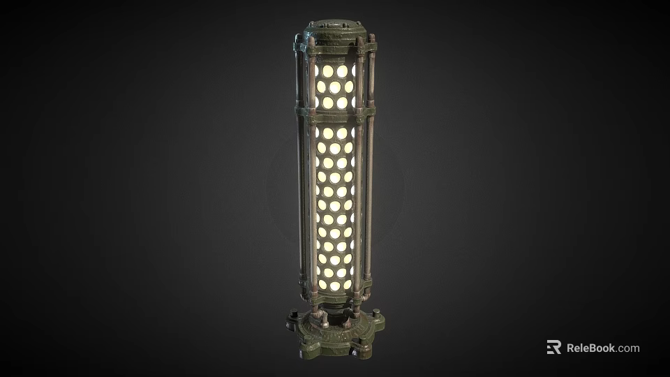 Vintage Metal Floor Lamp With Circular Hole Pattern And Tall Columnar Design For Home Interior 3d model 