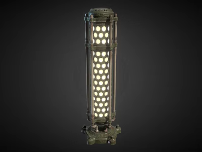 Vintage Metal Floor Lamp With Circular Hole Pattern And Tall Columnar Design For Home Interior 3d model