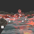 Volcanic Weapon Design With Lava Flows Rock Terrain And Floating Papers 3d model