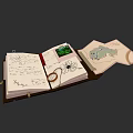 Detailed Botanical Illustrations in Open Notebook with Plant Sketches and Magnifying Glass