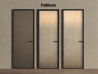 Poliform Hinged Doors With Dark And Light Striped Patterns And Black Frames 3d model