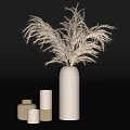 Ornamental Decor Set with White Vase Dried Pampas Grass Gold Candle Holders and White Candles