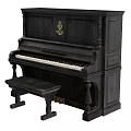 Antique Wooden Piano With Intricate Carved Design And Matching Bench