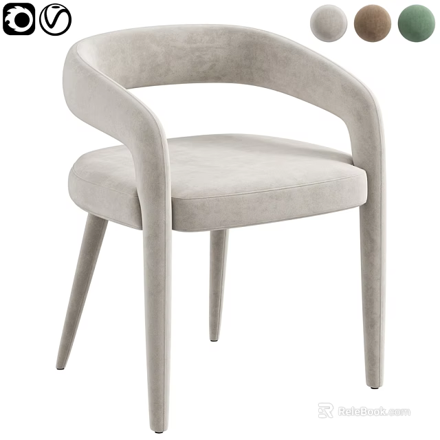 Modern Light Gray Single Chair With Curved Armrests And Slender Legs 3d model 