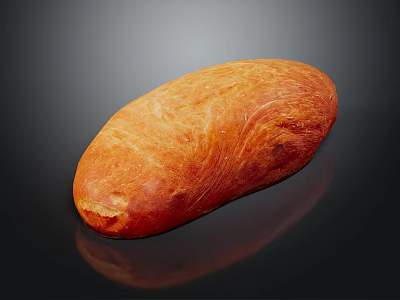Freshly Baked Golden Crust Bread on Black Background with Shiny Surface 3d model
