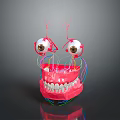 Detailed Anatomical Organ 3D Model with Eyeballs Teeth and Colorful Nerve Fibers