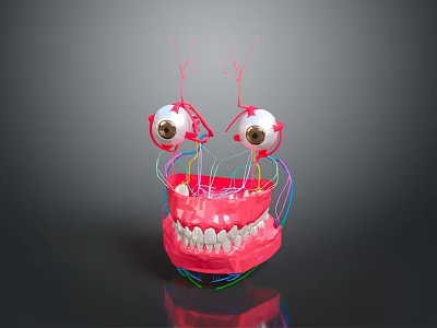 Detailed Anatomical Organ 3D Model with Eyeballs Teeth and Colorful Nerve Fibers 3d model