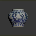Traditional Blue And White Ceramic Vase With Floral And Figure Motifs