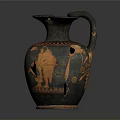 Ancient Greek Clay Vessel With Carved Figural Designs And Decorative Motifs