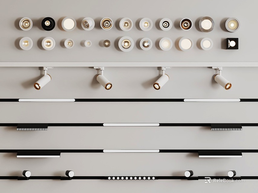 Various Styles of Modern Downlights and Spotlights in Different Colors for Home Lighting 3d model 
