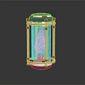 Hi tech Cylindrical Transparent Container With Metallic Frame And Blue Glowing Energy Substance