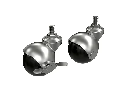 Durable Metal Casters with Black Wheels and Threaded Screws for Hardware Applications 3d model