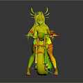 Horned Anime Girl With Orange Long Hair Riding Gray Motorcycle With Green Headlight