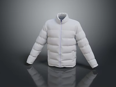 White Padded Puffer Jacket With Front Zip Closure For Daily Casual Wear 3d model