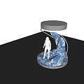 Illuminated Sculptural Lamp With White Human Figure On Blue Curved Base